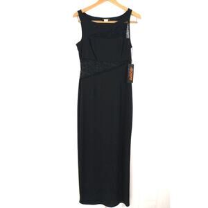 Vintage Alchemy NY Y2K Black Mesh Cutout Maxi Dress Size 12 NWT Goth Grunge 90s